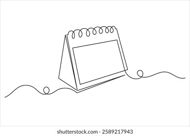 Table calendar one line drawing and isolated continuous outline vector illustration