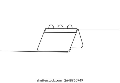 Table calendar one line drawing and isolated continuous outline vector illustration, Calendar continuous one line drawing, Planner sign in simple linear style, Vector illustration.