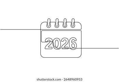 Table calendar one line drawing and isolated continuous outline vector illustration, Calendar continuous one line drawing, Planner sign in simple linear style, Vector illustration.