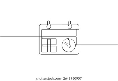 Table calendar one line drawing and isolated continuous outline vector illustration, Calendar continuous one line drawing, Planner sign in simple linear style, Vector illustration.