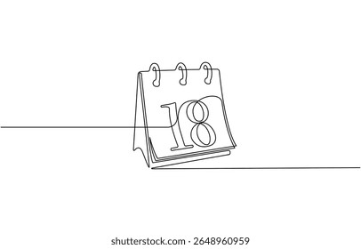 Table calendar one line drawing and isolated continuous outline vector illustration, Calendar continuous one line drawing, Planner sign in simple linear style, Vector illustration.