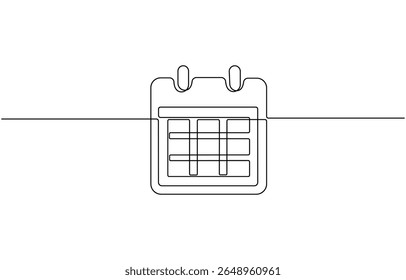 Table calendar one line drawing and isolated continuous outline vector illustration, Calendar continuous one line drawing, Planner sign in simple linear style, Vector illustration.