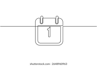 Table calendar one line drawing and isolated continuous outline vector illustration, Calendar continuous one line drawing, Planner sign in simple linear style, Vector illustration.