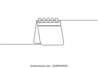 Table calendar one line drawing and isolated continuous outline vector illustration, Calendar continuous one line drawing, Planner sign in simple linear style, Vector illustration.