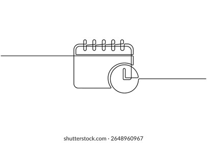 Table calendar one line drawing and isolated continuous outline vector illustration, Calendar continuous one line drawing, Planner sign in simple linear style, Vector illustration.