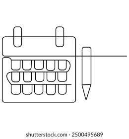 Table calendar  single line art, continuous one line drawing of  Isolated outline vector art 


