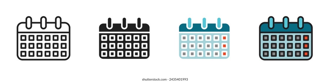 Conjunto de ilustración vectorial de calendario de tabla. Signo del organizador diario adecuado para aplicaciones y sitios web estilo de diseño de UI.