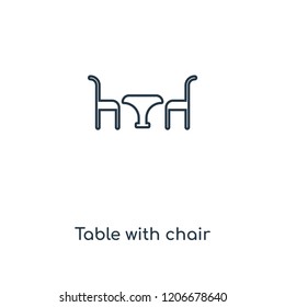 Table with chair concept line icon. Linear Table with chair concept outline symbol design. This simple element illustration can be used for web and mobile UI/UX.