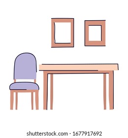 table with chair design, Home room decoration interior modern house decor living and apartment theme Vector illustration