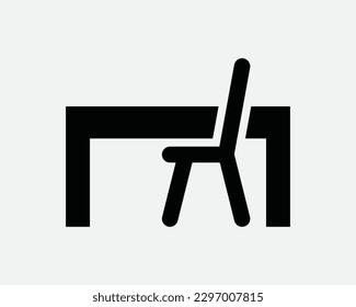 Table and Chair Icon. Desk Seat Furniture Side View Dining Office Restaurant Work Study Icon Sign Symbol Artwork Graphic Illustration Clipart Vector