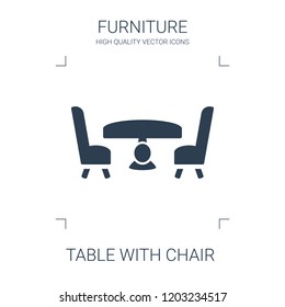table with chair icon. high quality filled table with chair icon on white background. from furniture collection flat trendy vector table with chair symbol. use for web and mobile