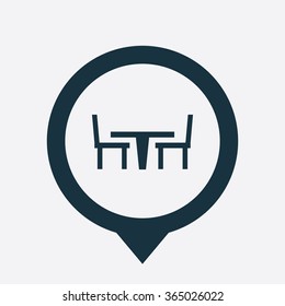 table chair icon, on white background map pin