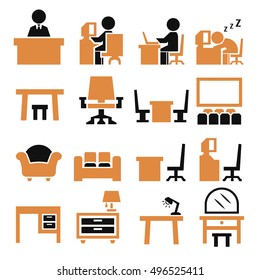 table, chair icon set