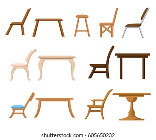 Table chair icon set for interiors Flat design style vector illustration