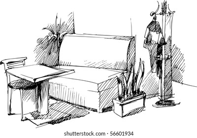  table and chair near a sofa