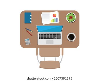 Table and Chair with Office Appliances in the Office. Business and furniture concept vector