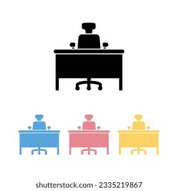tabla y silla, vector de icono de oficina