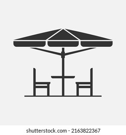 Table and chair outside restaurant or street cafe icon isolated flat design vector illustration on white background.