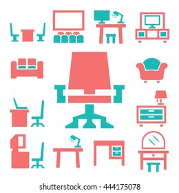 table, chair, seat icon set
