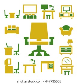 table, chair, seat icon set