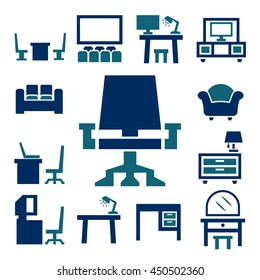 table, chair, seat icon set