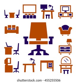 table, chair, seat icon set