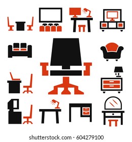 table, chair, seat icon set