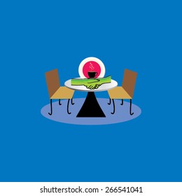 table chair with shake hand with coffee cup concept 