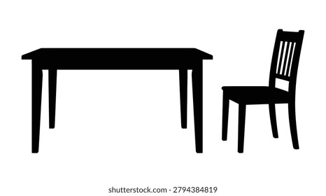 Table And Chair Silhouette On White Background