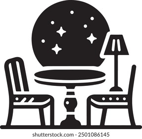 A table and chair silhouette vector art  illustration