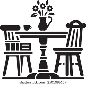 A table and chair silhouette vector art  illustration