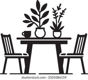 A table and chair silhouette vector art  illustration