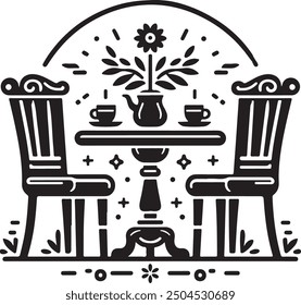 A Table and Chair silhouette vector art illustration