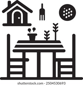 A Table and Chair silhouette vector art illustration