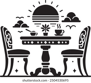 A Table and Chair silhouette vector art illustration