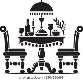 A Table and Chair silhouette vector art illustration