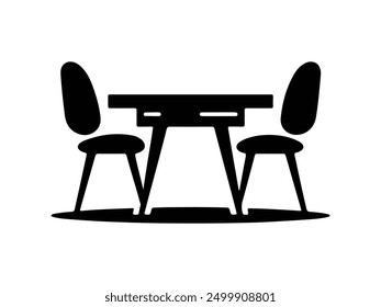 A table and chair silhouette vector illustration. Interior of the cafe. Vector Black Illustration Isolated On White Background.