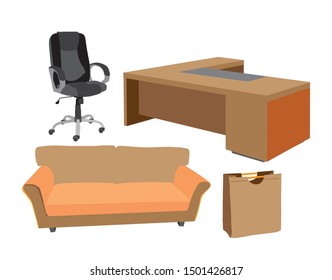 table, chair, sofa and shopping bag, vector illustration
