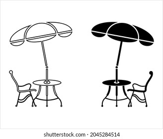 Table Chair Sun Umbrella Icon Vector Art Illustration