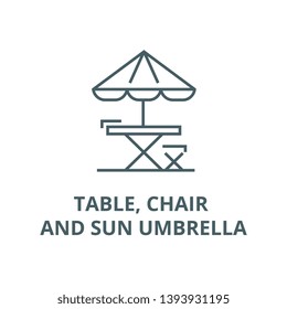 Table, chair and sun umbrella vector line icon, linear concept, outline sign, symbol