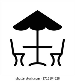 Table Chair Under Umbrella Icon Design Vector Art Illustration