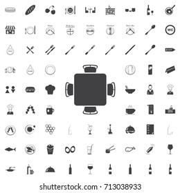Table with chairs black icon on the white background restaurant cafe set Flat vector illustration