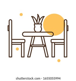 table with chairs block and line style icon design, Home room decoration interior living building apartment and residential theme Vector illustration