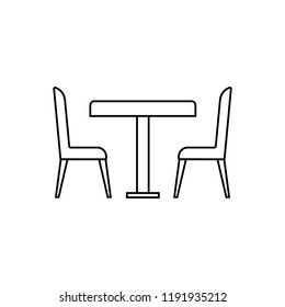 Table and chairs, cafe line icon. Logo template, element for amusement park products, circus brochure, excursion banner. Outline concept for websites.