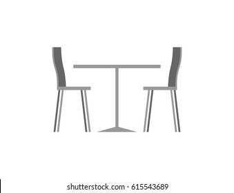 Table and chairs in cafe on white background