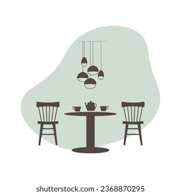 Table and chairs in a cafe. Vector icon in flat style.