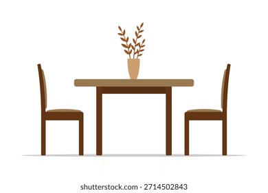 Mesa y sillas. Silueta de color. Vista frontal y lateral. Vector simple ilustración gráfica plana. Objeto aislado sobre un fondo blanco.