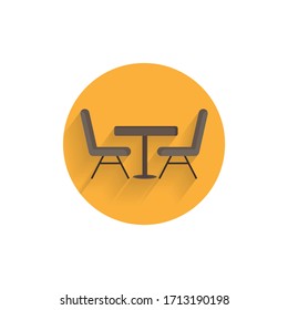 table with chairs colorful flat icon with shadow. table icon