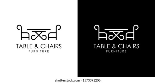 Table & Chairs Furniture Logo Monoline Classic Icon Symbol.