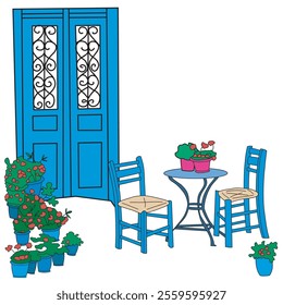 table and chairs in the garden